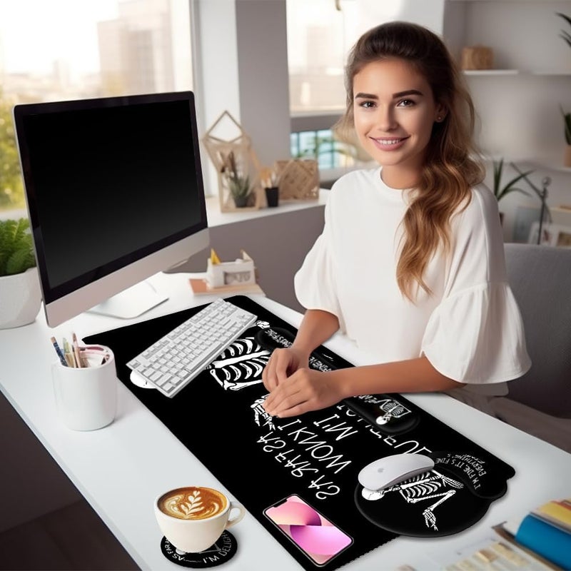 LIMKRIAN Ergonomic Mouse Pad with Wrist Rest Desk Mat Set, Skeleton Gaming Mouse Pads, Keyboard Mat Wrist Rest Cup Coaster, Funny Office Desk Accessories - Image 2